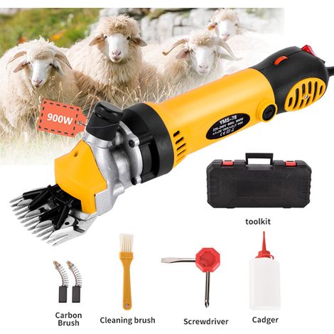 Tosatrice elettrica da 900 W - 6 velocità regolabili - Max 2800 giri/min - Con custodia per il trasporto - 13 denti - Forbici professionali per pecore, alpaca e capre - Giallo (1/4)