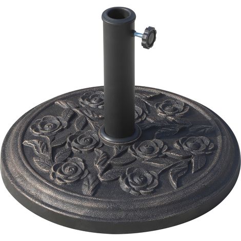 Outsunny Base para Sombrilla de Jardín Peso Neto 9 kg Soporte de Parasol Redondo de Resina para Postes de 38mm/48mm para Terraza Exterior Ø45,5x31 cm (1/9)