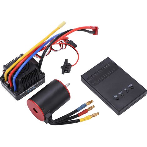 Moteur brushless étanche 3650 3900KV avec variateur 60A et carte de programmation pour voiture RC 1/8 et 1/10 (1/5)