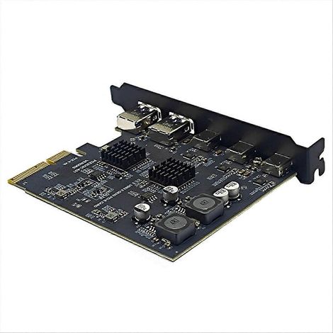 Adaptateur PCIe X4 vers 3x USB-C + 2x USB 3.2 Gen2 10Gbps, carte d'extension multiport pour PC, connectique rapide, modèle PCI Express, compatible tour et serveur. (1/5)