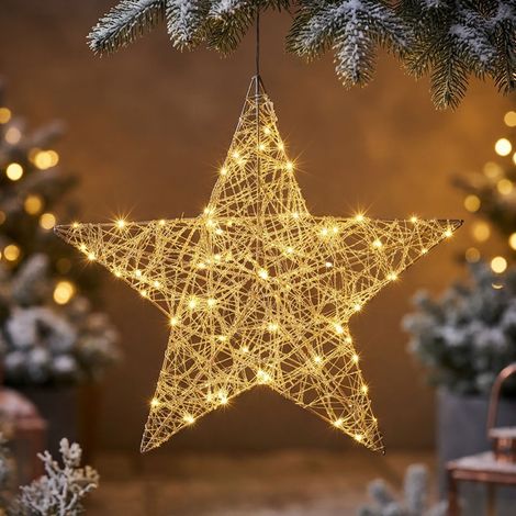 LED Stern gold zum Hängen für Außen und Innen mit Timer und Fernbedienung - 50 cm - Metall Leuchtstern 600 LEDs warm weiß dimmbar mit Stecker für Außen und Innen