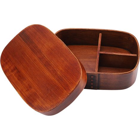 Boîte Bento en Bois Naturel Vintage pour Déjeuner - 18x12x5.5 cm (1/5)