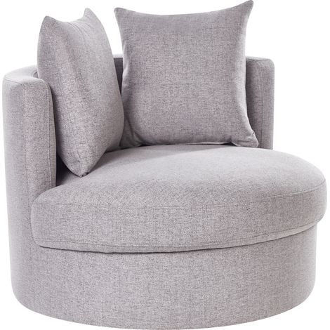Sillón moderno glamour respaldo redondo poliéster base giratoria hierro con dos cojines gris Dalby