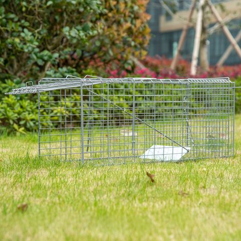 2 portes poignée 81 x 26 x 34,5 cm acier gris - Piège cage de capture pliante pour petits animaux type rats et souris