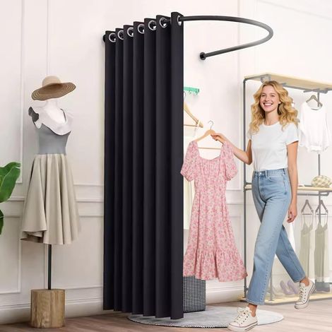Cabine D'essayage De Vêtements, Mobile Simple Portatif Salle D'essayage Utilisation Fermée, Rideau de Séparation D'intimité pour Bureaux Théâtre Boutique de Tailleur ( Couleur : Noir , Taille : D ) (1/5)