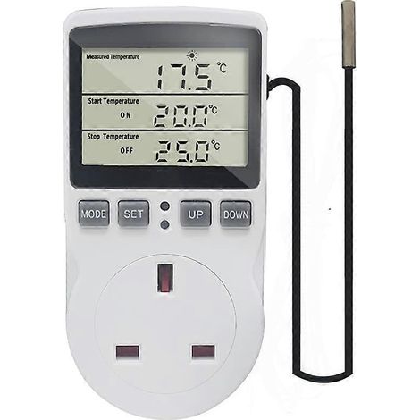 Thermostat numérique de prise avec sonde de température 220 V, pour chauffage et refroidissement de serres, congélateurs et réfrigérateurs. (1/5)