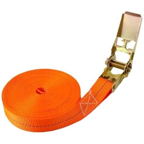 Sangle d'arrimage à cliquet 800 kg, 6 m x 25 mm, pour moto, voiture, remorque, bagages, orange (1/5)