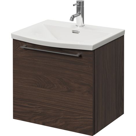Napoli 390 Brown Oak 500mm Wall Mounted Single Drawer Vanity Unit with Arc Basin - 500mm - Chrome 320mm Handle