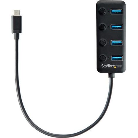 StarTech.com Hub USB 3.0 Type-C à 4 ports avec interrupteurs marche/arrêt - USB 3.0 (3.1 Gen 1) Type-C - USB 3.2 Gen 1 (3.1 Gen 1) Type-A - 5000 Mbit/s - Noir - Plastique - Énergie (HB30C4AIB) (1/2)
