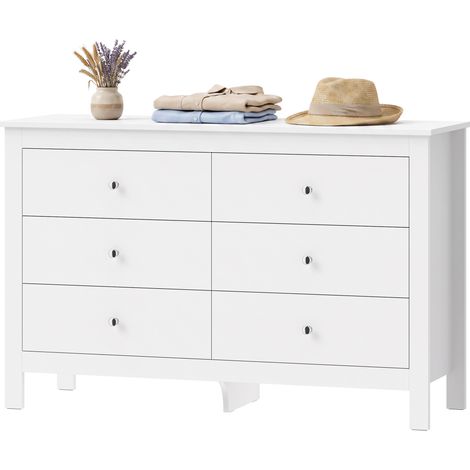 Commode à 6 tiroirs, buffet avec glissières à fermeture douce pour chambre, salon ou entrée, 118 x 39,5 x 75,5 cm, blanc (1/5)