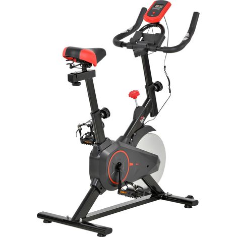 Vélo d'exercice , vélo de fitness avec moniteur de fréquence cardiaque, écran LCD, support pour iPad, selle et résistance réglables, vélo d'entraînement cardio d'intérieur, 85 x 46 x 114 cm