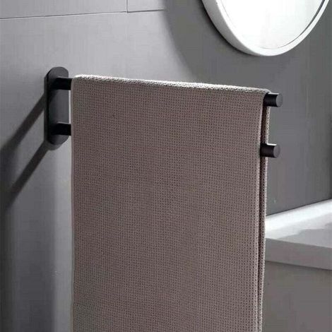 Toallero de acero inoxidable, sin necesidad de taladrar, XU, toallero de baño de doble barra (doble barra negra) 40cm - KZQ (1/3)