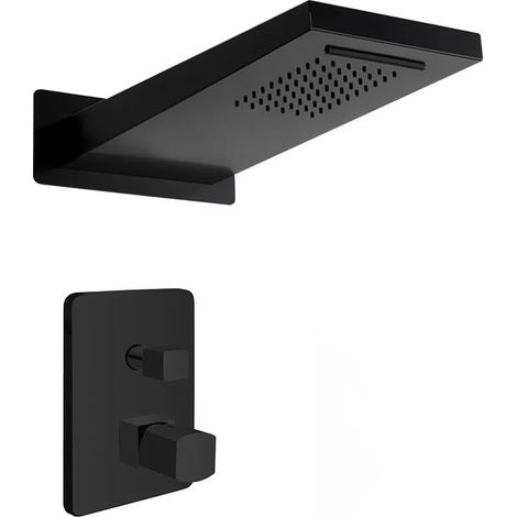 Set doccia da incasso con soffione a sbalzo 22x50 cm nero opaco Lotus