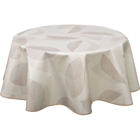 Nappe en toile cirée ronde 135 cm – Écru – 89% PVC – Résistante aux tâches – Facile à nettoyer – CPM (1/4)