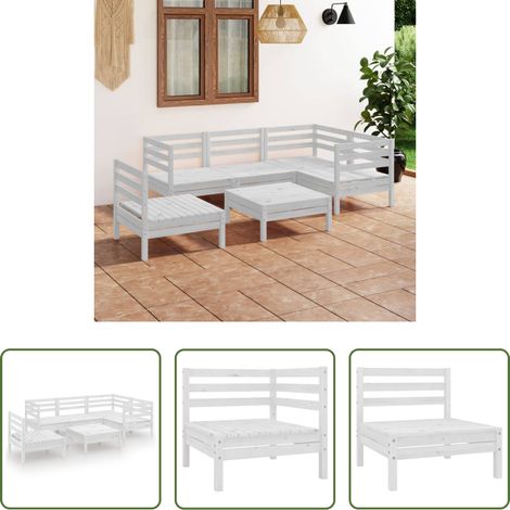 Holzsofa -  6-tlg. Garten-Lounge-Set Massivholz Kiefer Weiß (1/5)