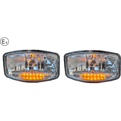 2er-Set Halogen-Scheinwerfer 12V–24V mit H7-Lampe + 6 gelbe LED-Positionsleuchten für LKW, Traktor, Bagger und Landmaschinen
