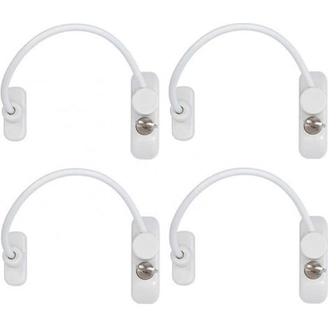 Limitador de ventana, 4 piezas, Cerradura de ventana, Acero inoxidable, Bloqueo limitador de ventana, Protección contra caídas, 226,8 cm, Blanco (1/5)