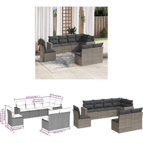 8-tlg. Garten-Sofagarnitur mit Kissen Grau Poly Rattan - Gartensorganisation - Outdoor Möbel - Gartenlounge - Lounge Set - Rattan Sofa - Home & Living (1/3)