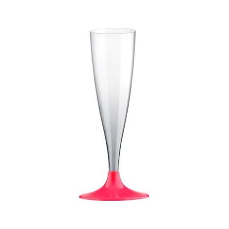 BICCHIERI CALICI FLUTE IN PLASTICA TRASPARENTE GAMBO ROSA 6 PEZZI CHAMPAGNE