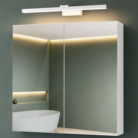 Mai & Mai Armoire Suspendue de Salle de Bain avec Miroir et Lampe LED 180° Rotative 60cm Blanc 2 Portes Armoire Miroir Murale Éclairage et Étagère 80x15x70cm Blanc Mat SpiegelSR-02