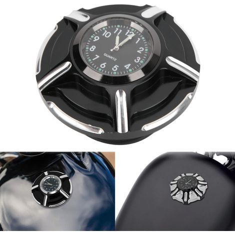 Bouchon de réservoir d'essence avec horloge pour moto Harley-Davidson (pile intégrée incluse) A (Noir) (1/5)