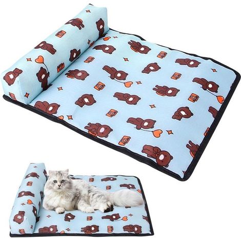 Tapis Rafraîchissant pour Chiens et Chats en Soie Glacée Coussin Rafraîchissant pour Niche, Bleu Clair-S