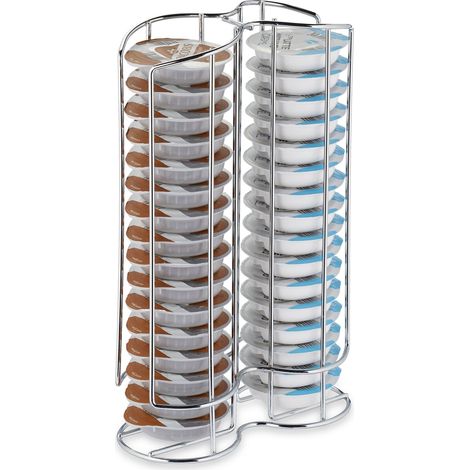 Relaxdays Capsule Holder Compatible Tassimo, Coffee Pod Holder for 32 Units, H x W x D: 29 X 18 X 8.5 cm, Silver (1/5)