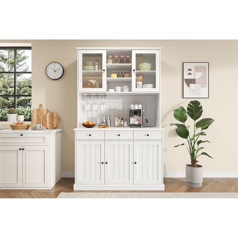 Buffet 120x40x191cm , portes verre, rangement modulable, prise et usb intégrées, poignées blancnoir (1/5)