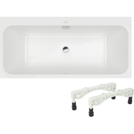 Baignoire droite 180 x 80 VILLEROY & BOCH Architectura + Pieds + Vidage de baignoire WIRQUIN chromé