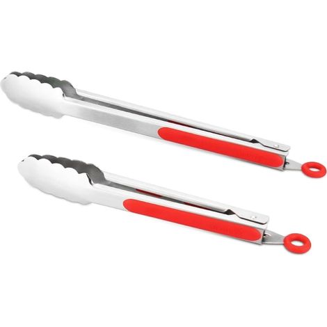 Pinces de cuisine en acier inoxydable 304, ensemble de 2 pinces robustes de 23 et 30 cm pour barbecue et grillades, finition brossée, avec système de verrouillage. (1/3)