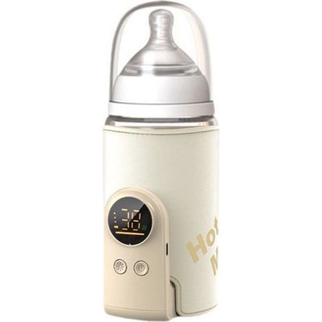 Chauffe-biberon nomade - Chauffe-biberon portable - Modèle rechargeable sans fil par USB - Chauffe-biberon réglable - Blanc cassé - Plastique blanc cassé (1/5)