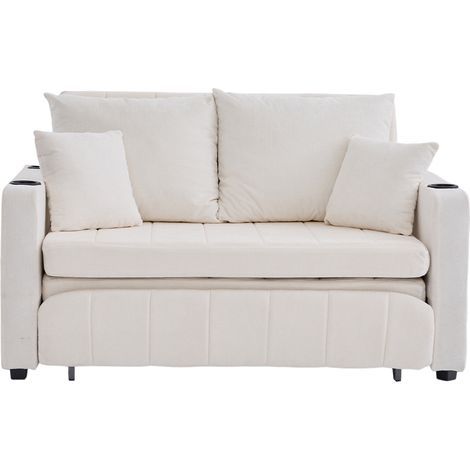 Canapé convertible en tissu beige avec rangements latéraux, porte-gobelets et fonction USB (1/5)
