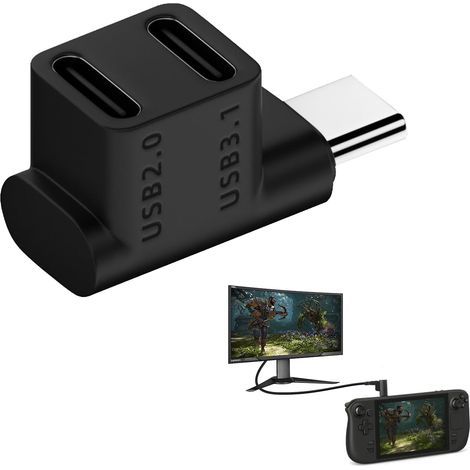 USB-C Typ-C auf Typ-C 3.1 Splitter, PD100W, Schnellladefunktion, Datenübertragung bis zu 10 Gbit/s, 90°-Winkelstecker, 1 auf 2 weibliche Anschlüsse, Laptop-Verlängerung (1/5)