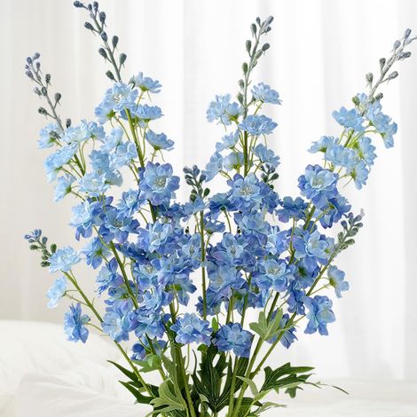 Lot de 4 Fleurs artificielles Bleues de 86,4 cm en Soie Artificielle de Larkspur - À Longue Tige - pour Vase de Sol Haut, Bouquet d'extérieur, décoration de Table de Cuisine (1/5)