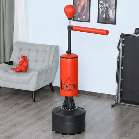 Sacco da boxe autoportante Brunier 3 in 1 con Speed Ball, braccio flessibile rotante, altezza regolabile, copertura sintetica, base in HDPE, dimensioni: 88L x 48W x 155-205H cm, nero/rosso