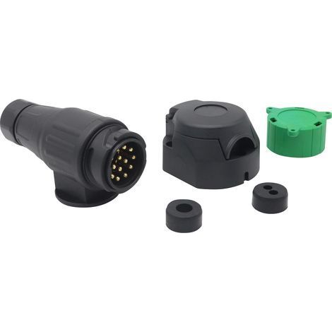 Prise Remorque 13 Broches Male Étanche, 12V Prise attelage 13 Broches Connecteur Prise de Remorque Male pour Porte-vélos, Camion,Caravane,Fiche Remorque 13 Broches avec Cache Vert(SK13P) (1/5)