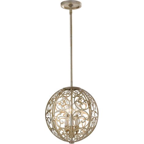 Elstead Arabesque - Suspension à 3 ampoules au plafond, feuille d'argent, E14 (1/5)