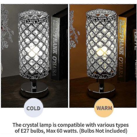 Lampe de chevet en cristal, abat-jour argenté moderne, culot E27, pour salon (1/4)