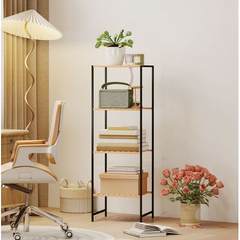 Estantería de baño de bambú y acero con 4 baldas, 36,5 x 33 x 110 cm, natural DESVIAE (1/5)