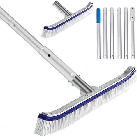 1 - Balai Piscine - Brosse Nettoyage - Tête Incurvée 43cm - Manche Télescopique 2,1m - Pour Murs Sols Coins - Bleu - 43x210cm (1/5)