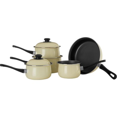 Premier Housewares 0204211 Casseruola Set Crema, Acciaio al Carbonio Antiaderente e Maniglie in Bachelite, 5 Pezzi (1/5)