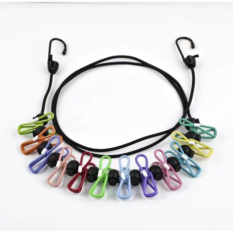 Tendedero retráctil portátil de viaje con 12 pinzas (color), accesorio para interior y exterior. (1/4)