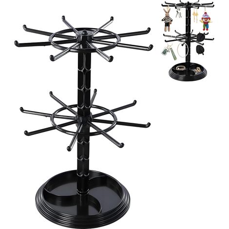 2 Niveaux Bijoux Présentoir, Bijoux Rotatif Présentoir Rotatif, Présentoir Porte-Clés Présentoir, Rotatif Boucle D'Oreille Stand, pour Bracelet, Bague, Bijou, Boucles d'Oreilles, Pendentif (Noir) (1/5)