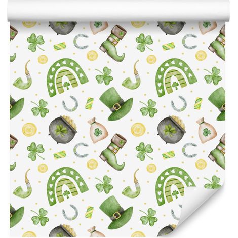 St. Patrick's Day Tapete, weiß, limette und cremefarben, 50 x 1000 cm (1/5)