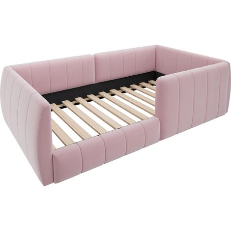 Gepolstertes Plattformbett 90 x 200 cm mit Sicherheitsgeländer Rosa MDF Samt (1/5)