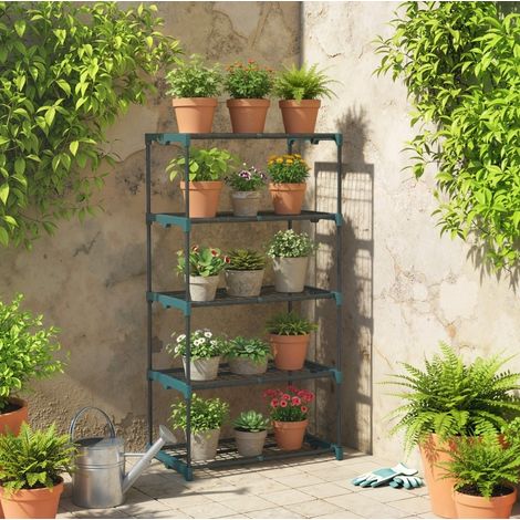 Portapiante 67x49x138 cm verde scuro in acciaio e plastica con 5 ripiani (1/4)