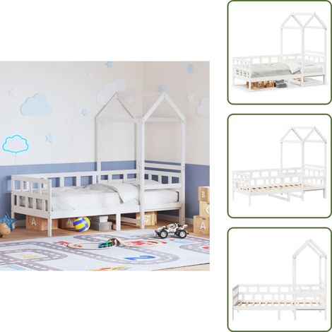 Kieferholz - vidaXL Tagesbett mit Dach Weiß 80x200 cm Massivholz Kiefer - Kinderbett
