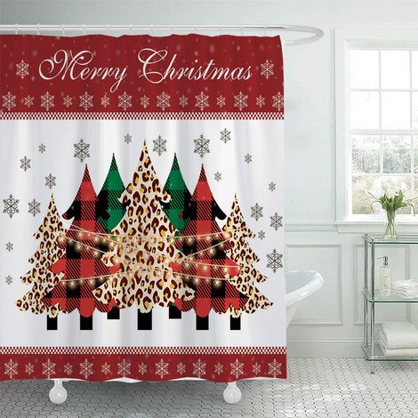 150 x 180 cm großer Duschvorhang mit Weihnachtsmotiv, Weihnachtsmann und Rentier, Badezimmer-Dekorationsset, wasserdichtes Material, inklusive 12 Haken