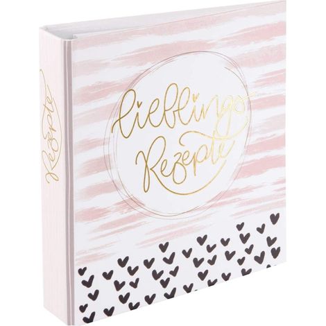 Livre de recettes avec 25 feuilles lignées imprimées et couverture imprimée avec gaufrage doré, recettes préférées, bureau à domicile, blanc/doré, 21 x 22,5 cm (1/5)