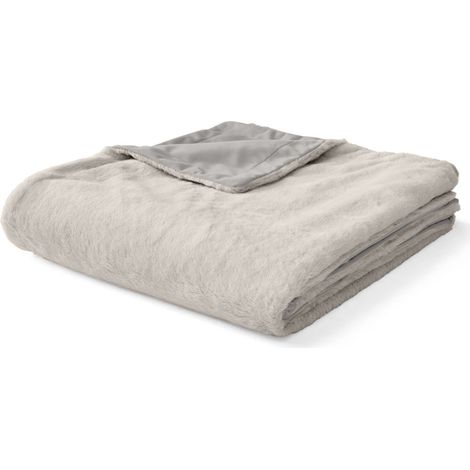 Venus - plaid - 200x140 cm - en fausse fourrure et velours - gris clair (1/3)